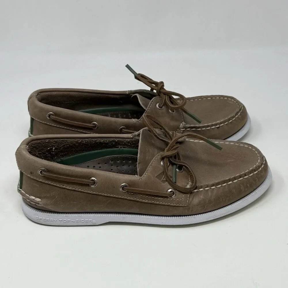Sperry Authentic Original Boat Shoes Mens 8.5 M Taupe Brown Leather 2 Eye Casual